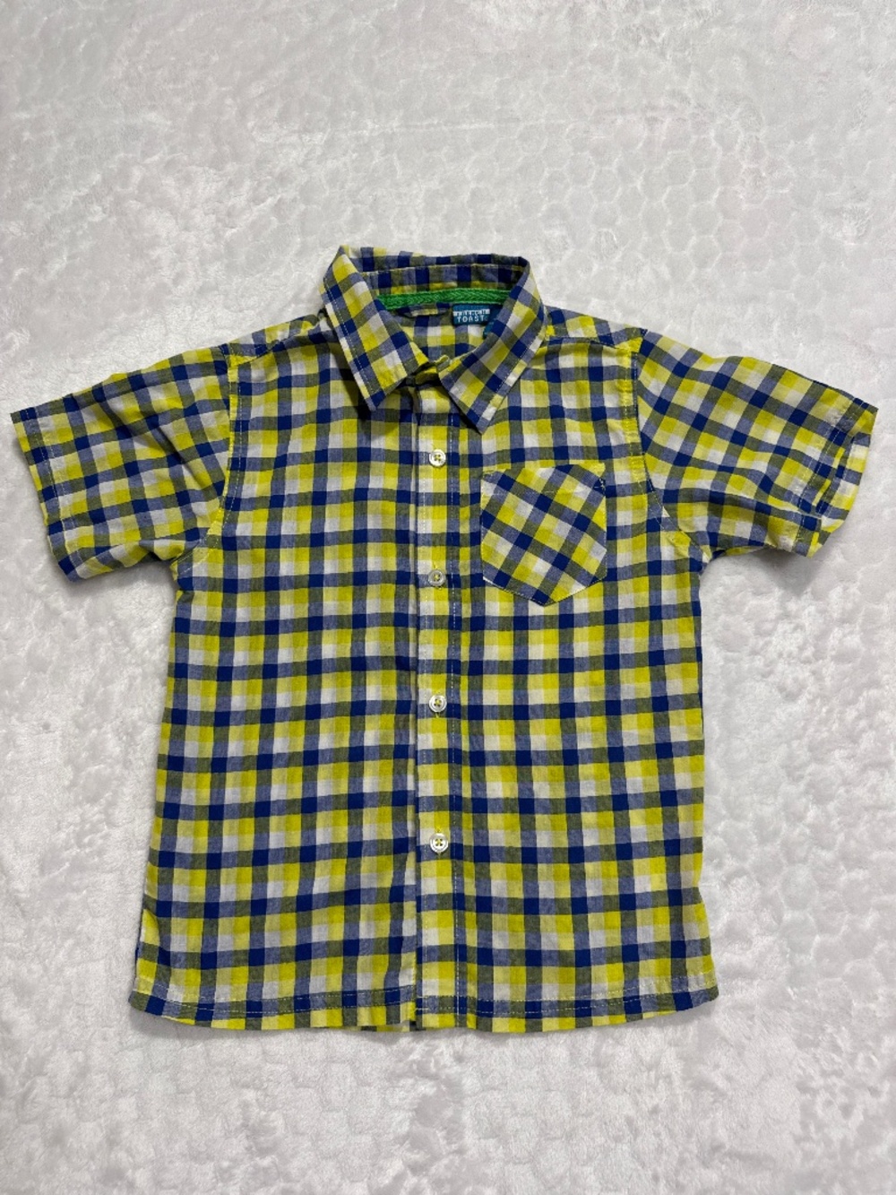 French Toast plaid button up shirt boys size 5 yellow-green blue white